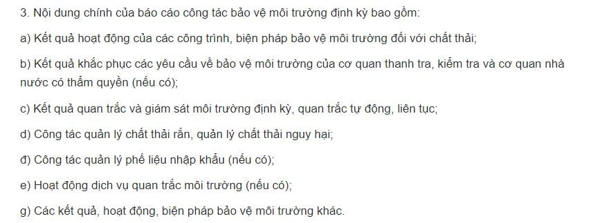 báo cáo công tác bảo vệ môi trường
