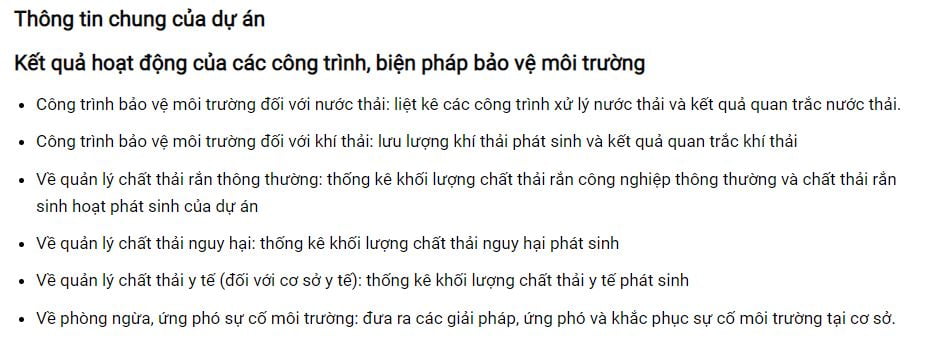 nội dung báo cáo công tác bảo vệ môi trường